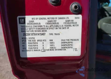 2004 Chevrolet Silverado 1500 Z71 из США, поврежденный, VIN 2GCEK19TX41415467